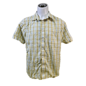 Eddie Bauer Yellow Plaid Collared Short Sleeve Dress Shirt